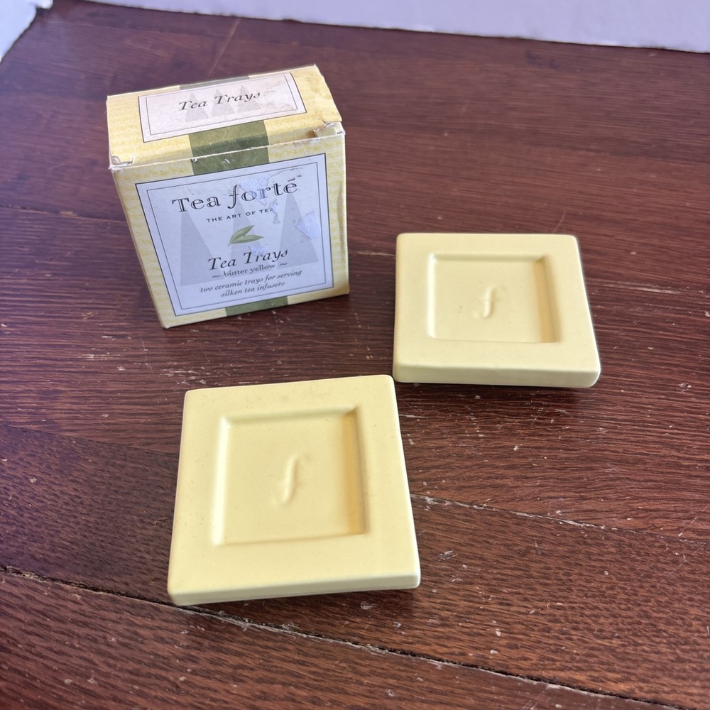 Tea Forte Tea Bag Trays Set of 2 Butter Yellow , Ceramic, For Silken Tea‎ , NIB